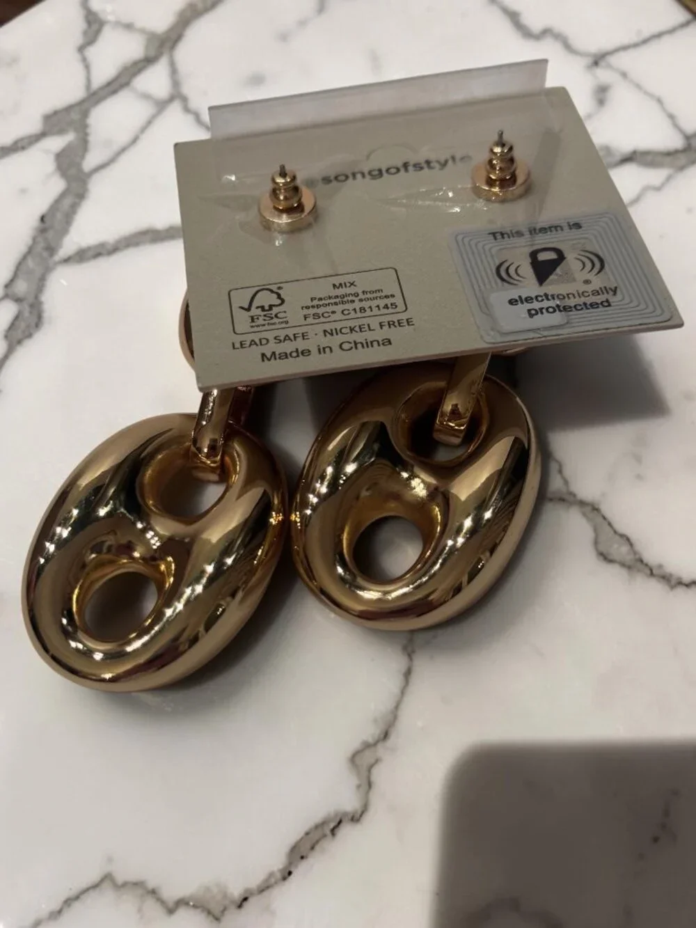 Song of Style by Aimee Song Gold Tone Oval Link Drop Earrings NWT